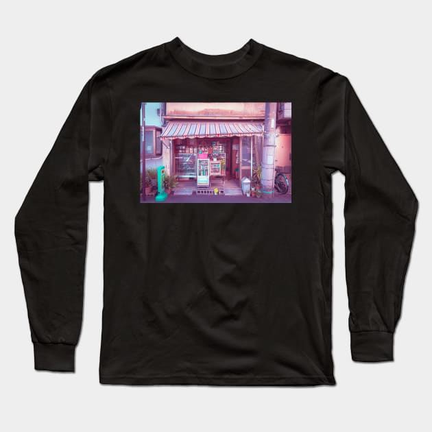 Old Style Tokyo Japanese Store Front. Vaporwave citypop aesthetic Shop Street Photography Long Sleeve T-Shirt by TokyoLuv